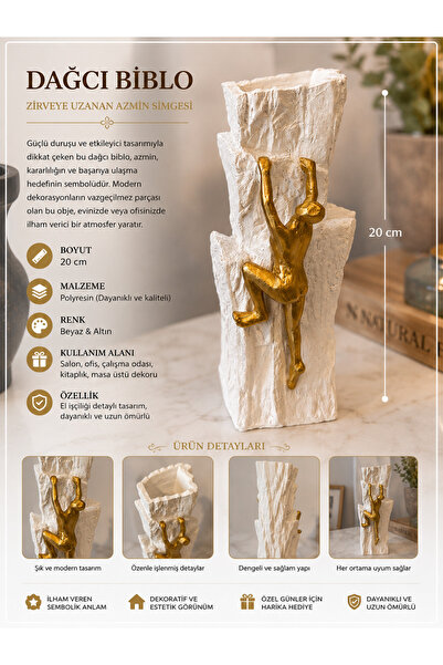 Atak Hediyelik Dağcı Dekoratif Biblo & Saksılık – Gold Figürlü Modern Tasarım...