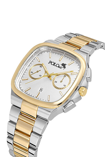 Poloair Calendar Square Case Men's Wristwatch Gold Silver Color Pl-7086E7X