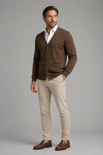 Beyome Men's 100% Cotton V-Neck Buttoned Cardigan-Sweater with Side Pockets, ...