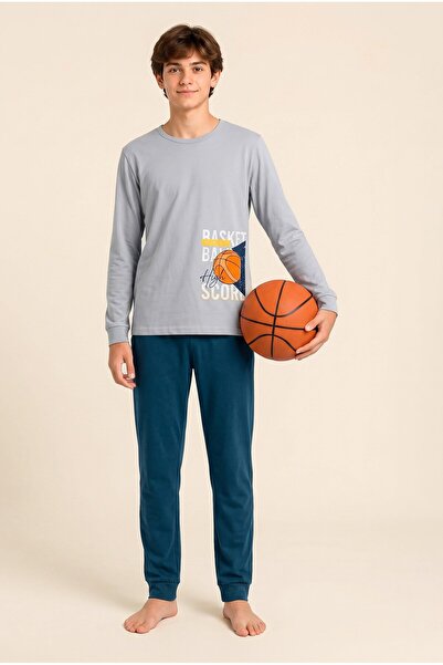 BAYKAR Young Men's Cotton Crew Neck Basketball Printed Long Sleeve Pajama Set...