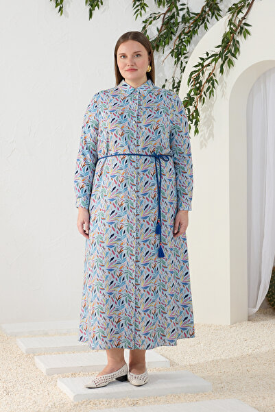 Aker Blue Classic Collar Patterned Dress
