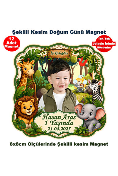 Elara Tasarım Safari Temalı 12 Adet Fotoğraflı Kişiye özel Magnet Hediye Poşe...