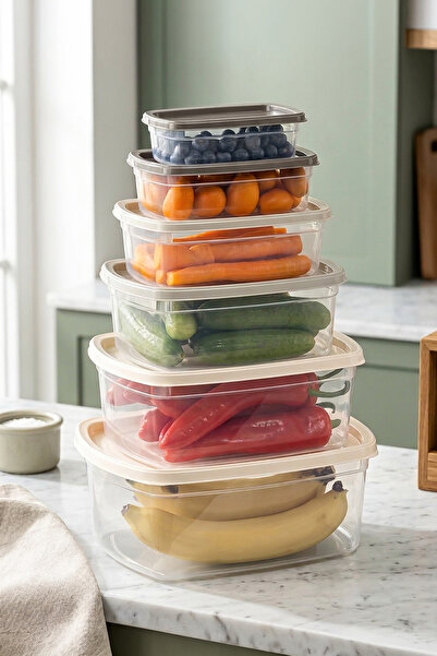 Kitchen Life Set of 6 Rectangular Storage Containers, Microwave and Freezer C...