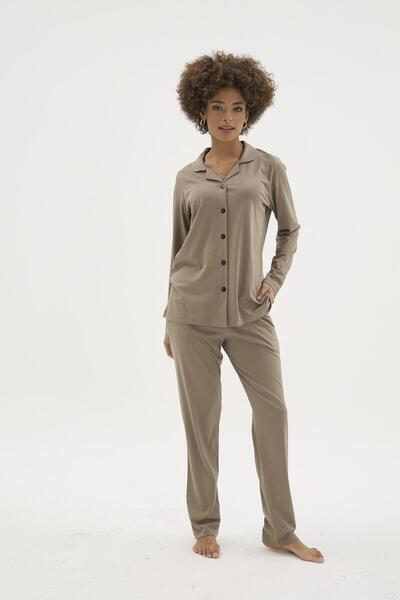 KLY Women's Mink Front Buttoned Shirt Collar Pajama Set C6T0N162-K