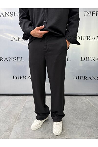 DIFRANSEL JEANS Tencel Cotton Loose Fit Black Trousers