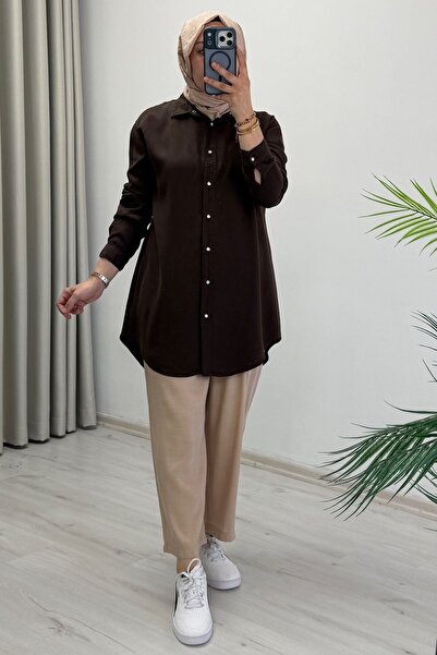 T Moda Store My Magazin Yazlık Tansel Kumaş Çıtçıt Düğmeli Tesettür Gömlek