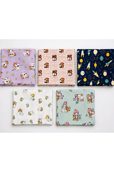 UMRA collection 5'li Patchwork Kırkyama Kumaş Seti 20x20 cm - Desenli Likralı...