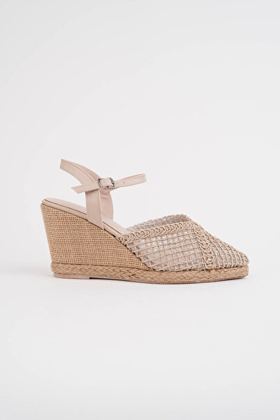 Egepass Summer Fi̇leli̇ Ip Embroidered Padded Heel Shoes
