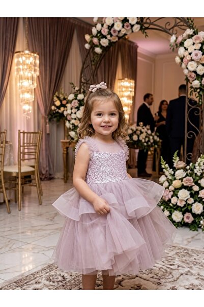 lugu kids فستان سهرة للفتيات بتصميم متعدد الطبقات ومزين بالترتر والفيونكات لم...