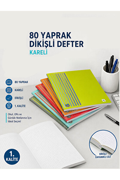 TOPNET Umut Defter 80 Yaprak Çizgili Dikişli Defter Karton Kapak