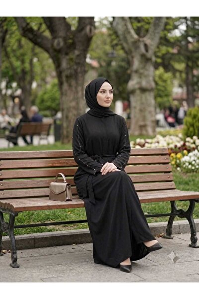 KMKkombin فستان نسائي من الحرير المدنسن بجيب خلفي مخفي وأكمام مطرزة وحزام خصر...