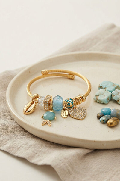 deluxe takı ve giyim Blue Fish Gold Color Charm Bracelet