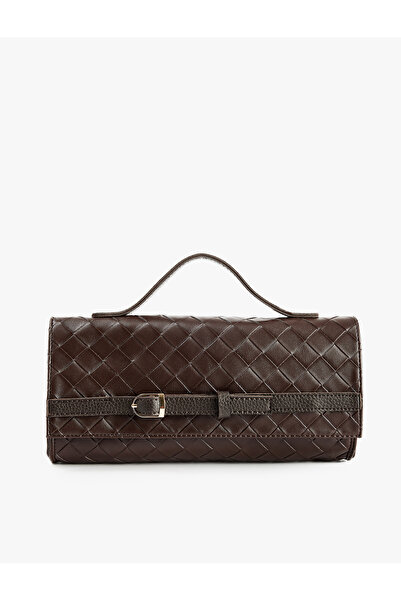 Koton Knitted Textured Faux Leather Handbag with Metal Buckle