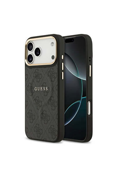 OEM Guess - PU Leather 4G Gold Frame MagSafe Θήκη για iPhone 17 Pro Max – Black