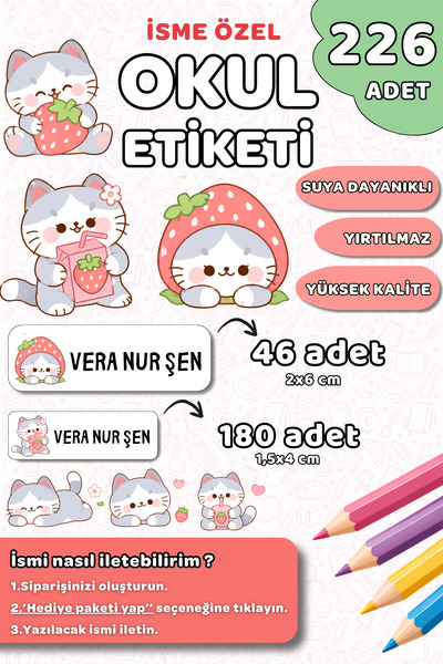 Hume Craft 226 Adet Kişiye Özel Okul Etiketi Kalem Defter Etiketi Özel Isim Y...