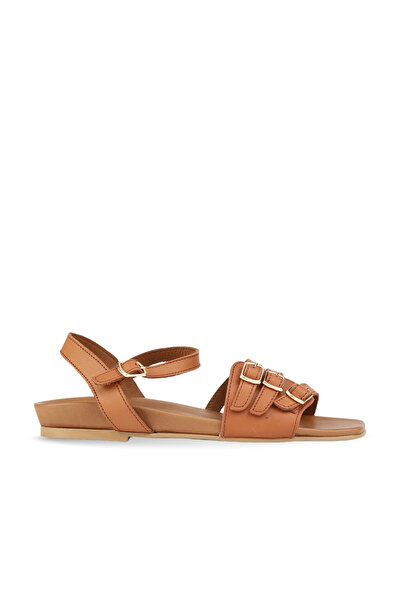 BUENO Tan Dark Leather Women's Flat Sandals