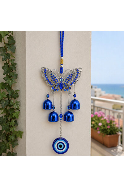 Mihristore Metal Nazar Boncuğu Rüzgar Çanı Balkon Süsü Duvar Süsü 35 CM