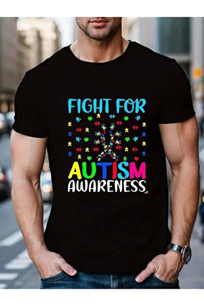 KYMC07 تي شيرت صيفي للرجال بتصميم يدوي مطبوع عليه عبارة "Fight For Autism Awa...