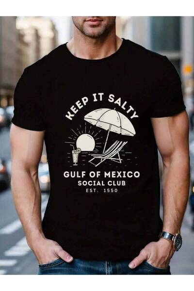 799 100% Cotton Keep It Salty Funny Beach Club Est 1550 Men's Black Vacation ...