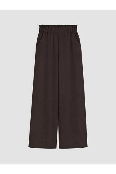 LC Waikiki Brown Wide Leg Women's Trousers with Elastic Waist