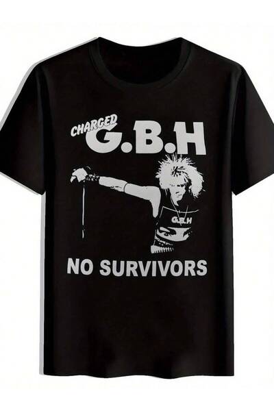 9TAY قميص رجالي بتصميم فرقة روك كلاسيكية - طباعة CHARGED GBH NO SURVIVORS، تي...
