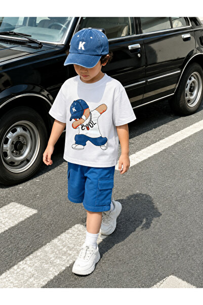 zepkids Boys Shorts Set Printed Short Sleeve Blue Shorts Summer Casual Childr...