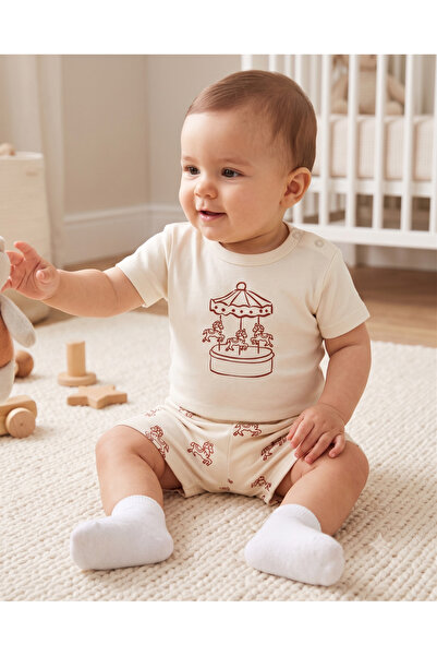 babytex بدلة أطفال بنمط الحصان، مصنوعة من القطن بنسبة 100%، بأكمام قصيرة وأزر...