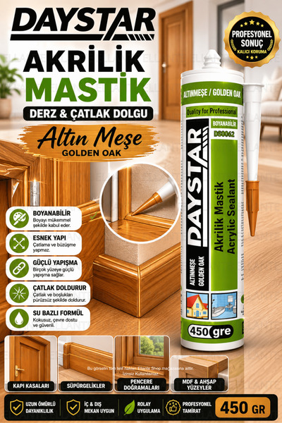 ellante Altın Meşe Akrilik Mastik 450 Gr Boyanabilir Derz ve Çatlak Dolgu Mas...