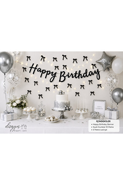 Dizayn Parti Evi Happy Birthday Banner, Dekoratif Kurdele ve LED Işık Doğum G...