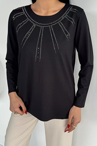Aryena Black Stone Mother Combed Cotton Blouse