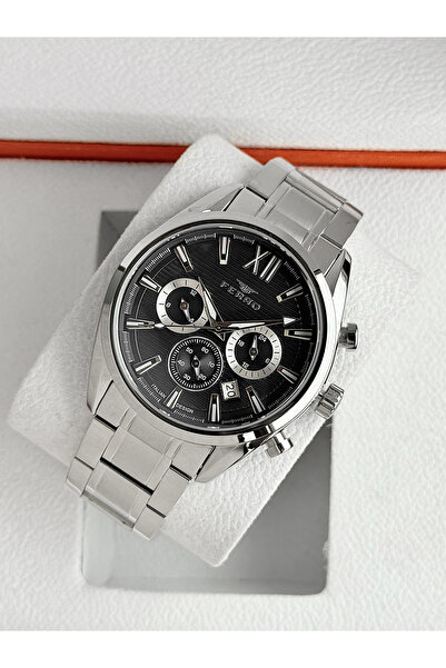 FERRO Silver Steel Cord Men's Wristwatch Fm11800A-A2 Functions Active Waterpr...