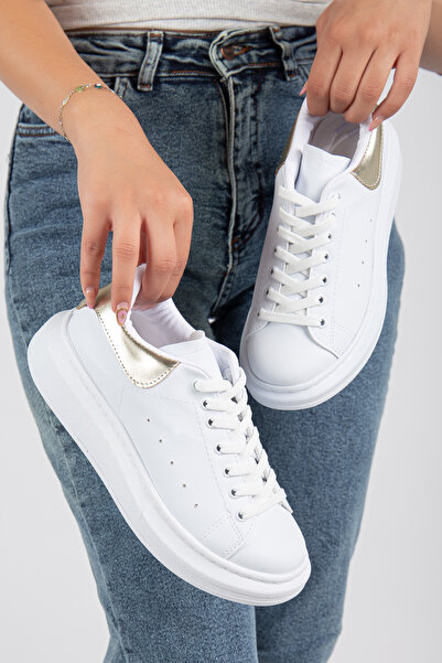Zerenyus SPECTRA-01 Günlük Bağcıklı Ortopedik Kadın Sneaker Beyaz Altın