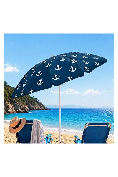 OEM Umbrelă de plajă, model ancore, flap, albastru, Ø2m – umbră puternică pen...