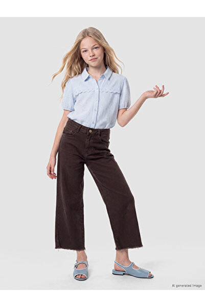 LC Waikiki Trendlucky Wideleg Girl's Jean Pants with a Difference in Color