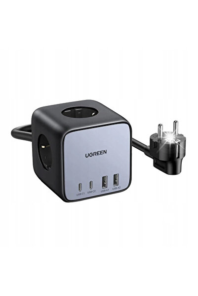 Ugreen Prelungitor cu 2 porturi USB și USB-C, 3 prize AC, PD 3.0 65W GaN, 1.8m