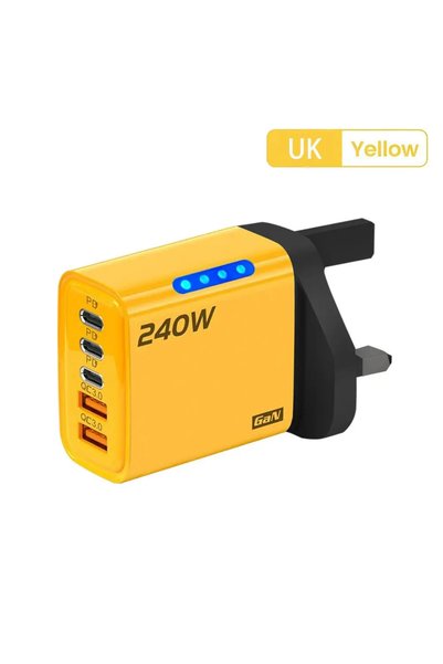 choice2 شاحن USB C PD أصفر بخمسة منافذ من نوع UK مع تقنية QC3.0 للشحن السريع،...