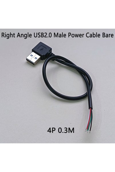 Choice6 كابل طاقة USB 2.0 / Type-C ذكر بزاوية قائمة، سلك مكشوف، USB2.0 4P 0.3...