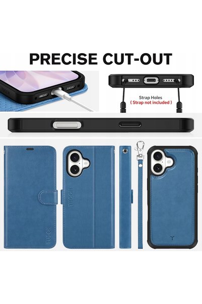 NO BRAND Husă din piele Tucch pentru iPhone 17, albastră, portofel RFID + hus...