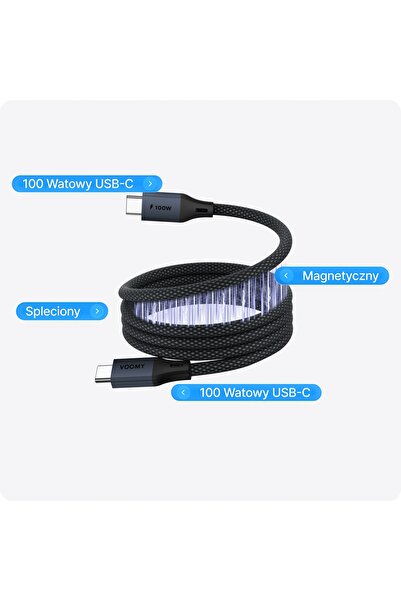 NO BRAND Voomy Connect C310 - Cablu magnetic USB-C de 100W – 1M – Gri Spațial