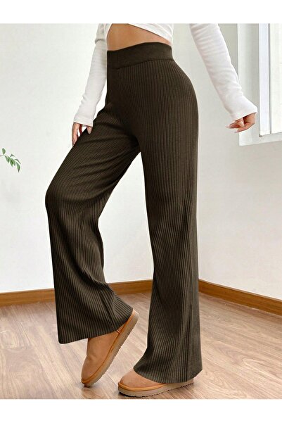 NO BRAND Pantaloni Shein clasici, maro cu dungi, cu talie înaltă și panglică ...