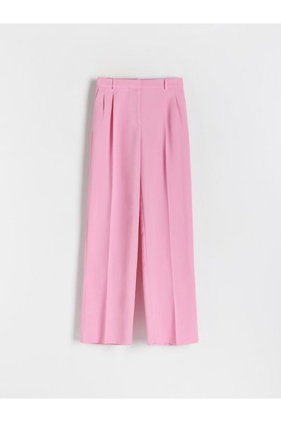 NO BRAND Pantaloni roz din material cant, cu talie înaltă clasică, mărime M.