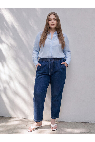 LC Waikiki Peak New Season Navy Blue Elastic Waist Straight Fit Women's Jean ...