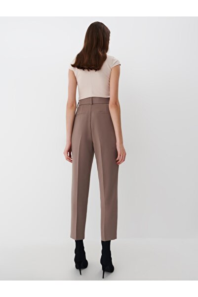 NO BRAND Pantaloni Chino Clasici Maro Lungime 7/8 Talie Înaltă Curea Mohito 42