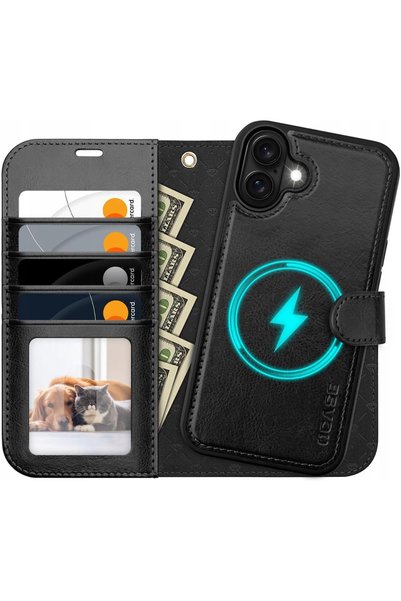 NO BRAND Husă din piele Ocase pentru iPhone 16 Plus cu Magsafe, tip carte, Ne...