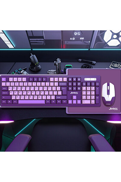 gaman Mor & Pembe Klavye + Mouse + Mousepad Seti - Masaüstü Klavye Mouse Seti...
