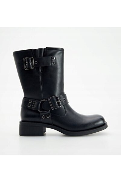 NO BRAND Pantofi/Ghete din piele neagră, clasici, tip slip-on, cu cataramă de...