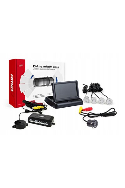 AMIO Kit senzori de parcare TFT02 4.3 " cu cameră HD308-LED, 4 senzori, argintiu