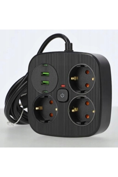 NO BRAND Prelungitor cu 3 prize, 230V, 3m, cu 4 porturi USB