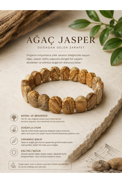 OSMANLI DOĞAL TAŞ SERTİFİKALI AĞAÇ JASPER BİLEKLİK