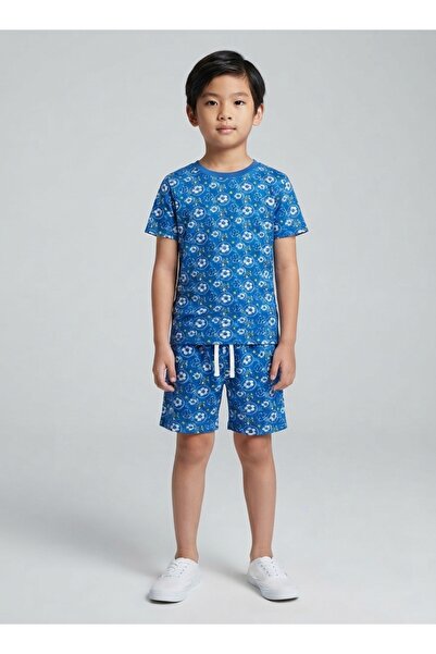Babyqlo Boys Blue Soccer Print T-Shirt and Shorts Co-ord Set